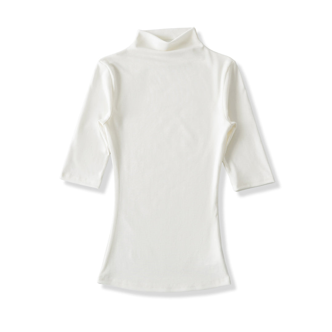 Damen Figurbetontes Stehkragen-Shirt mit halblangen Ärmeln Drune