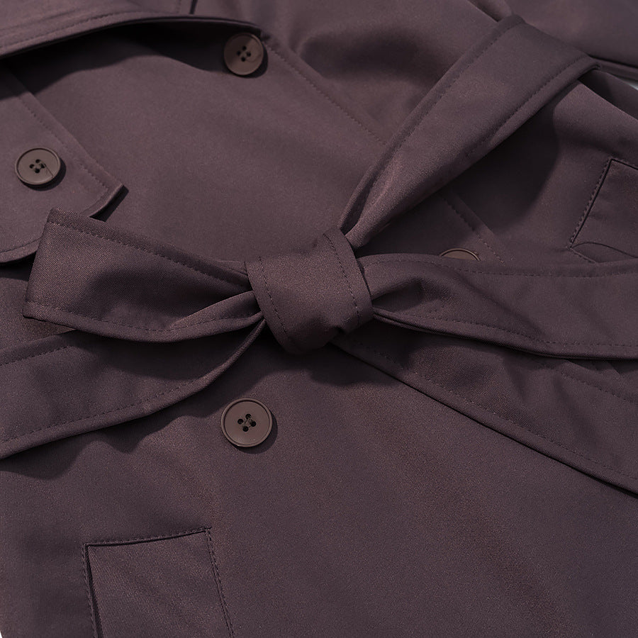 Damen Langer taillierter Trenchcoat mit Bindegürtel und doppelreihiger Knopfleiste Drune
