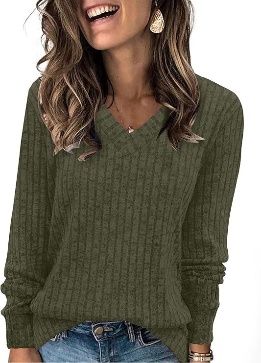 Damen Gerippter V‑Ausschnitt Feinstrickpullover mit lässiger Oversize-Passform Drune