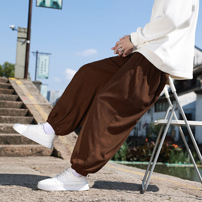 Herren Weite Cord-Loungehose mit Tunnelzug, gerippter Cordstruktur und elastischen Bündchen Drune