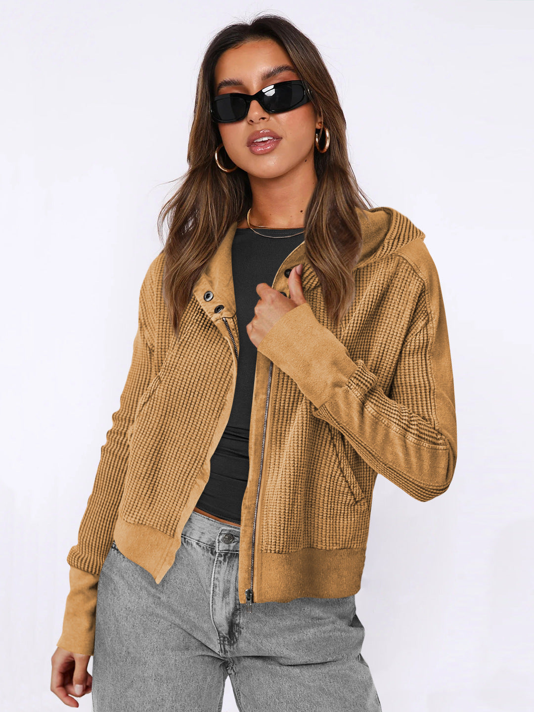 Damen Sportliche Kapuzenjacke aus strukturiertem Material Drune