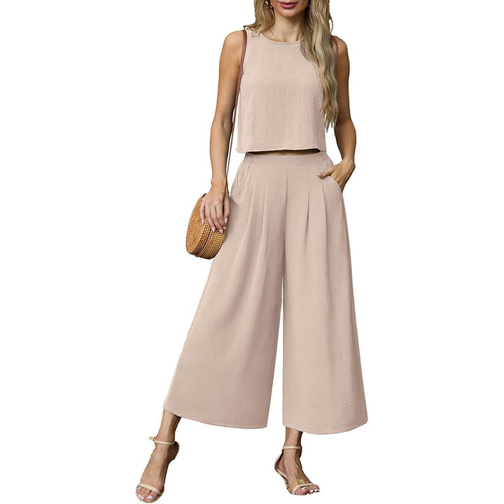 Damen luftiges Zweiteiler-Set mit weitem Hosenbein und ärmellosem Top Drune