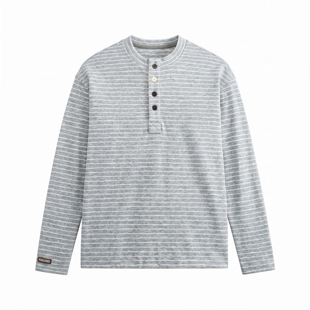 Herren Feinstrick-Henleyshirt mit kurzem Knopfleiste und horizontalem Streifenmuster Drune