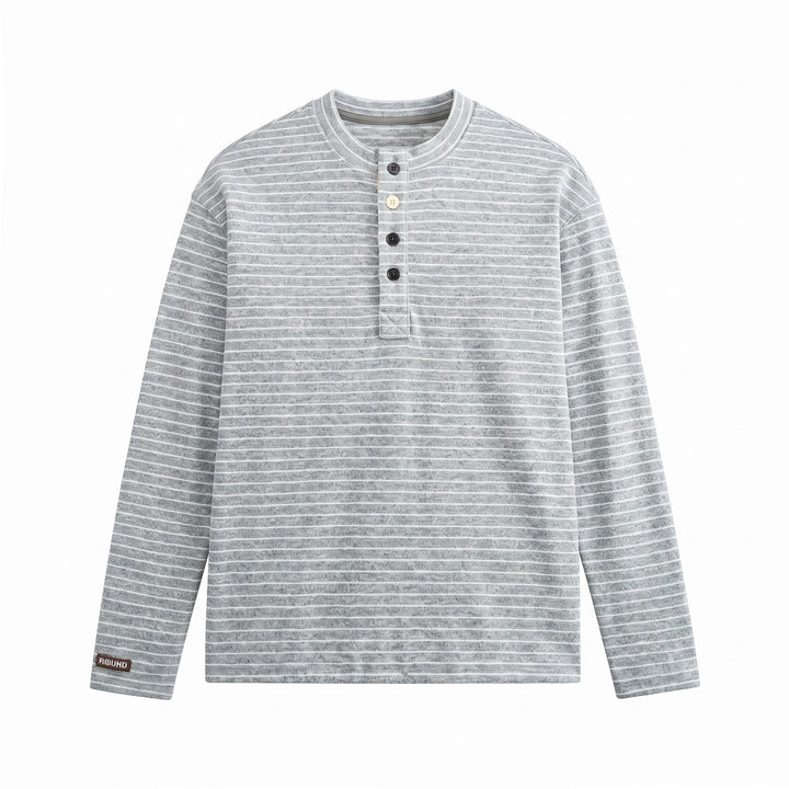 Herren Feinstrick-Henleyshirt mit kurzem Knopfleiste und horizontalem Streifenmuster Drune