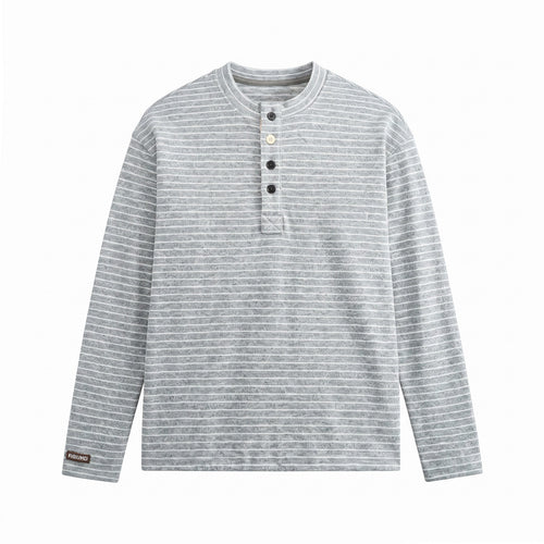 Herren Feinstrick-Henleyshirt mit kurzem Knopfleiste und horizontalem Streifenmuster Drune