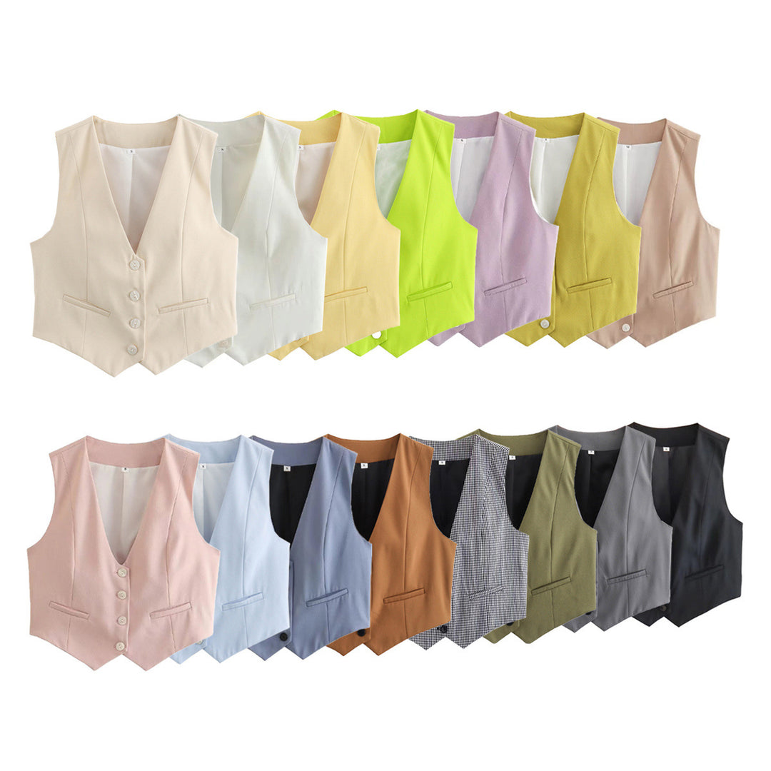 Damen nan elegante taillierte Business-Weste mit spitzem Saum, V-Ausschnitt und Leistentaschen Drune