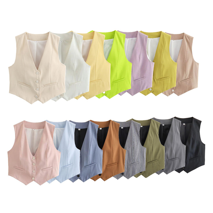 Damen nan elegante taillierte Business-Weste mit spitzem Saum, V-Ausschnitt und Leistentaschen Drune