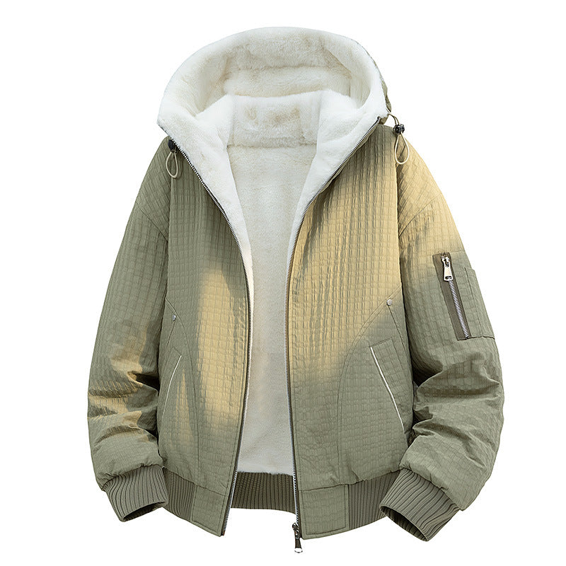 Damen Gefütterte Teddy-Fleece Bomberjacke mit Kapuze und feiner Steppstruktur Drune