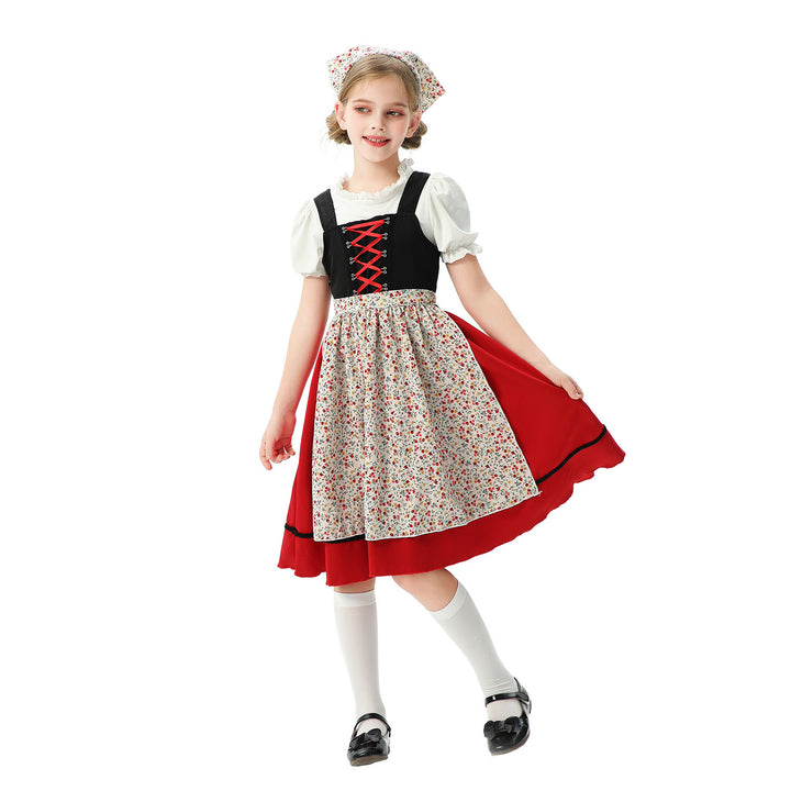 Damen nan traditionelles Kinderdirndl mit Schürze und Kopftuch Drune