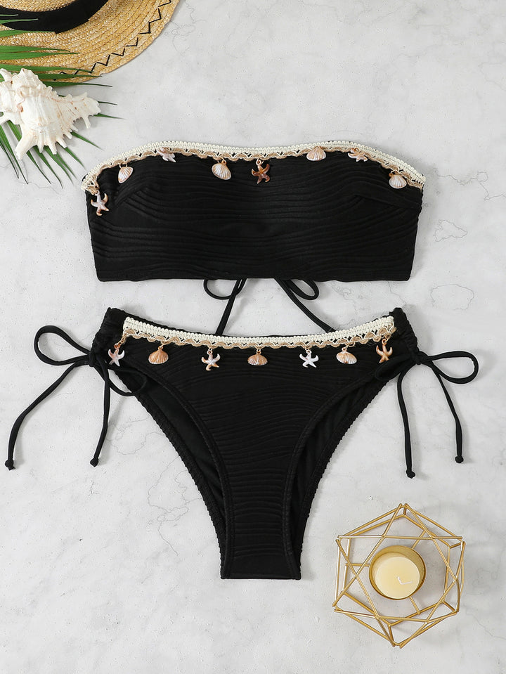 Damen Bandeau Bikini mit Muschelverzierung Drune
