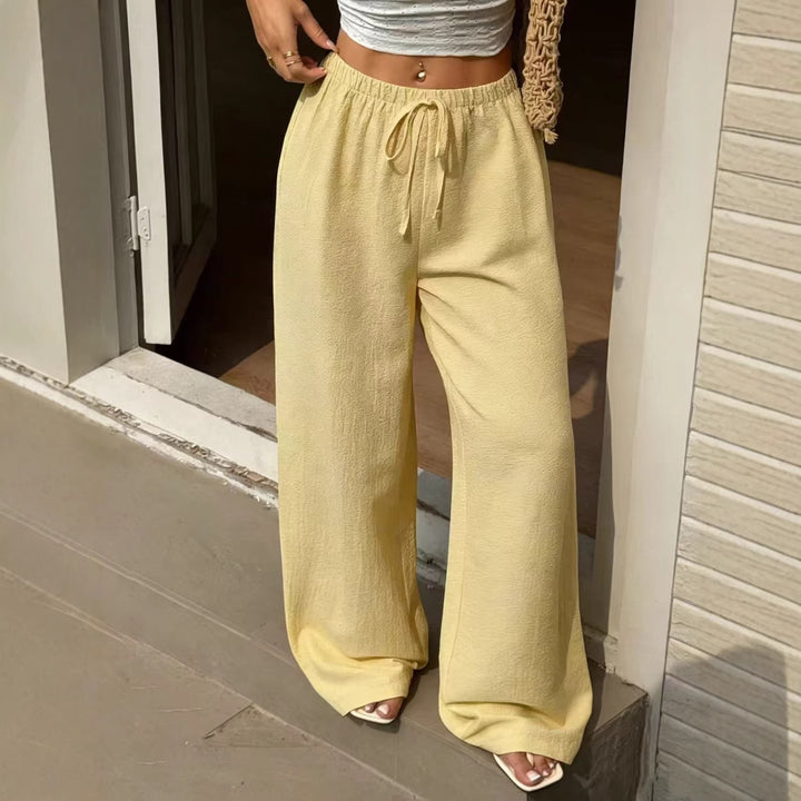 Damen Leichte Leinenhose mit weitem Bein und Kordelzug Drune