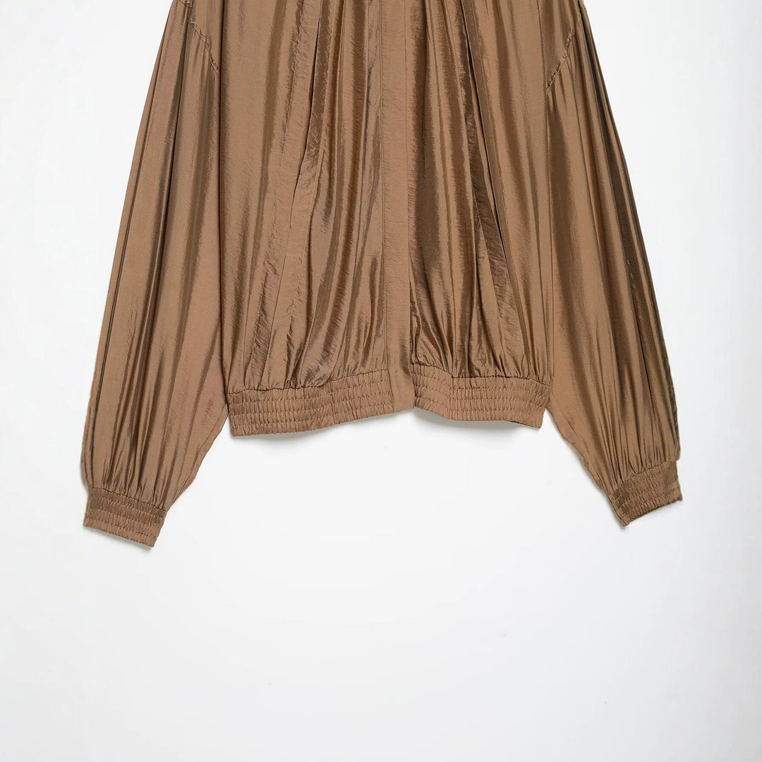 Damen Plissiertes Blouson-Top mit Rundhalsausschnitt, Ballonärmeln und gesmoktem Saum Drune