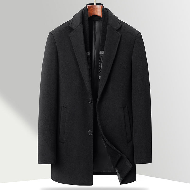 Herren Business-Kurzmantel aus Premium-Wollmix mit Reverskragen und seitlichen Leistentaschen Drune