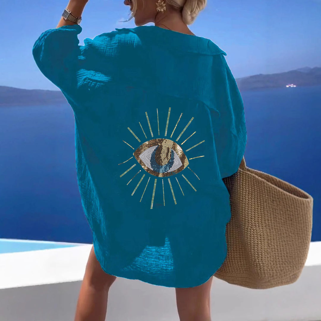 Damen Langarm-Hemdjacke mit auffälligem Augenprint Drune