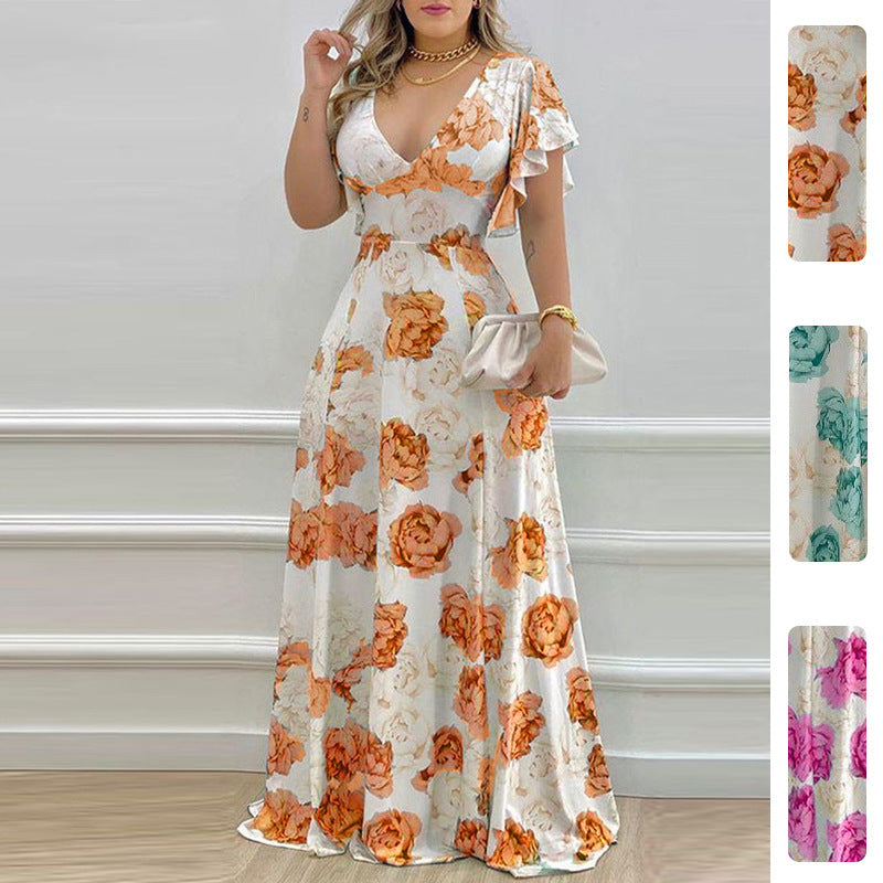Damen Maxikleid mit romantischem Blumenmuster Drune