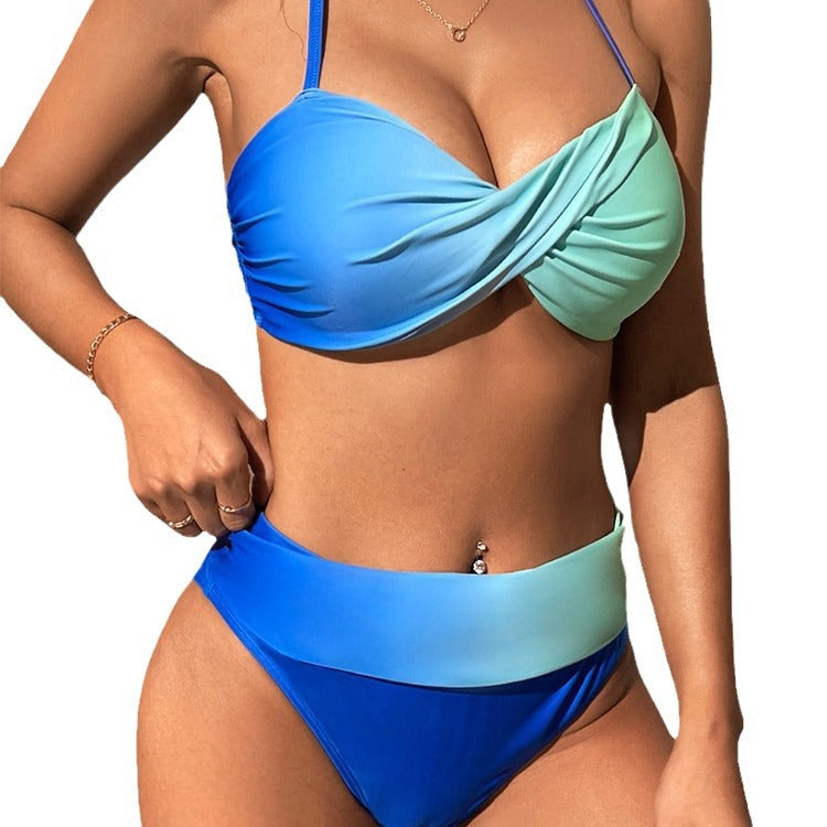 Damen Sportliches Bikini-Set mit stylischem Wickeloberteil und hochgeschnittenem Slip Drune