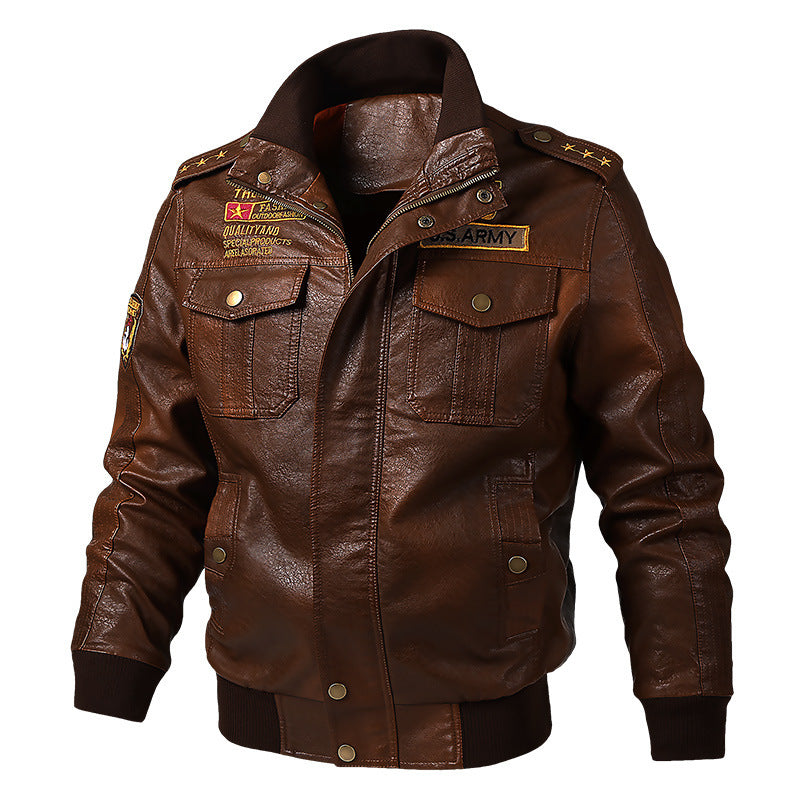 Herren Kunstleder-Pilotblouson im Military-Style mit Schulterpatten und Pattentaschen Drune