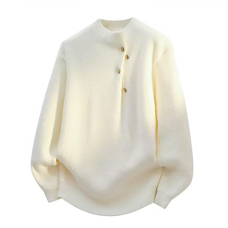 Damen Modischer Stehkragenpullover mit Knopfdetails Drune