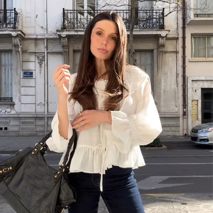 Damen Bluse mit voluminösen Ärmeln und elastischem Bund Drune