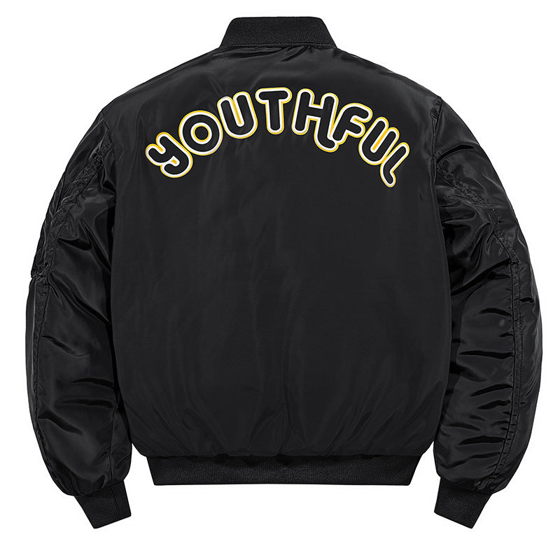 Herren  bestickte gepatchte isolierte Nylon Flug Bomberjacke mit gerippten Abschlüssen Drune
