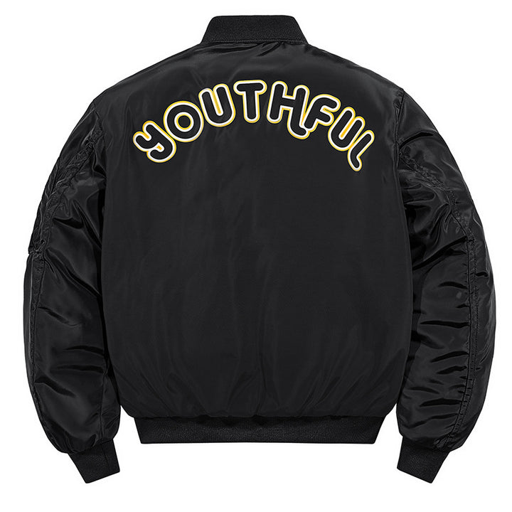Herren  bestickte gepatchte isolierte Nylon Flug Bomberjacke mit gerippten Abschlüssen Drune