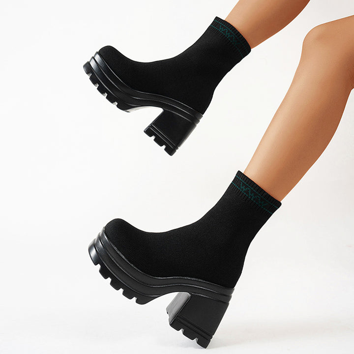 Damen Chunky High-Top Stiefel mit rutschfester Sohle und elastischem Obermaterial Drune