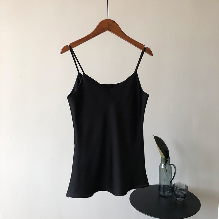 Damen elegantes Camisole-Top mit feinem Satinmaterial und verstellbaren Spaghetti-Trägern Drune