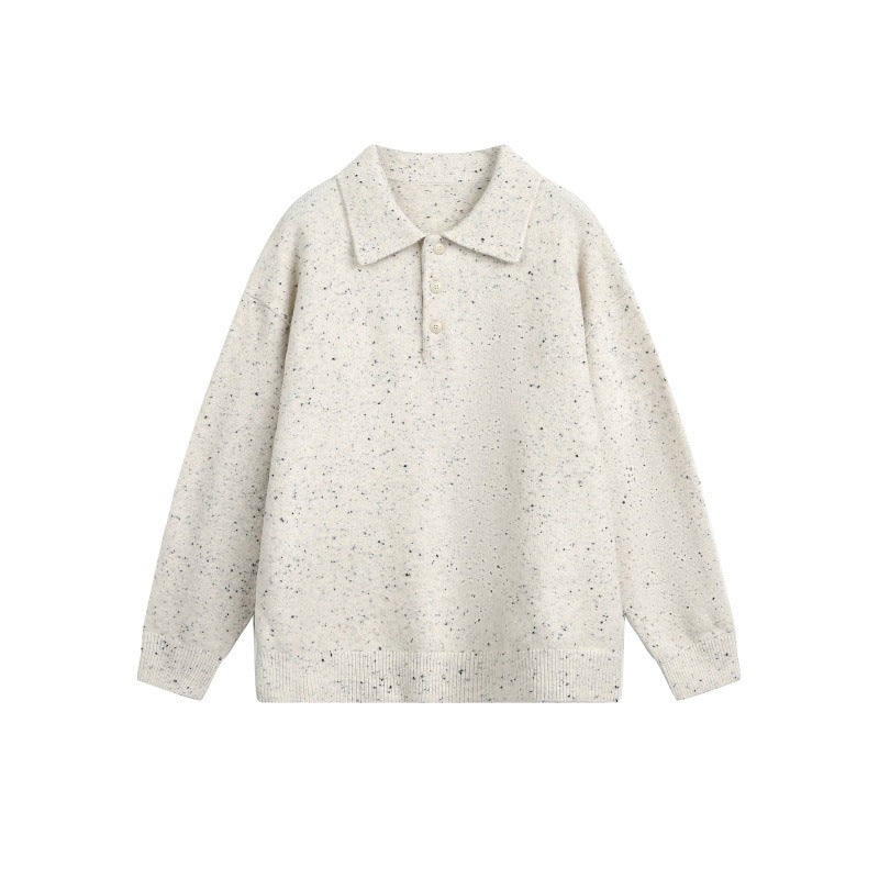 Damen Oversize-Polo-Pullover aus Mélange-Feinstrick mit Polokragen und Knopfleiste Drune