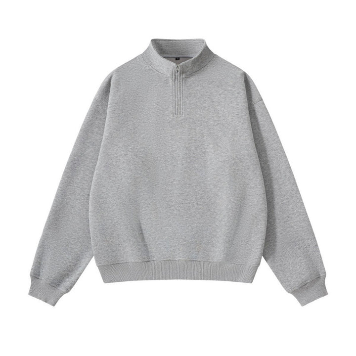 Unisex Oversize-Halbzip-Sweatshirt aus Baumwollmix mit Stehkragen und Rippbündchen Drune