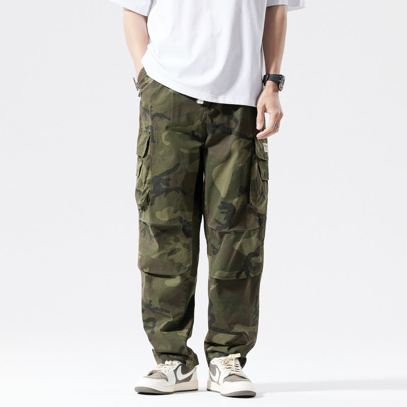 Herren Locker geschnittene Mehrfach-Taschen Cargohose mit Kordelzug und Camouflage-Muster Drune