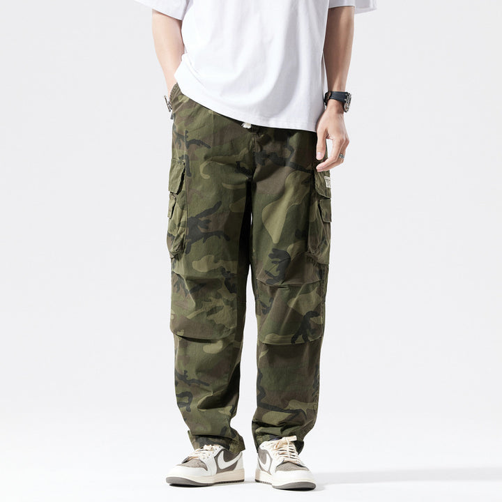 Herren Locker geschnittene Mehrfach-Taschen Cargohose mit Kordelzug und Camouflage-Muster Drune