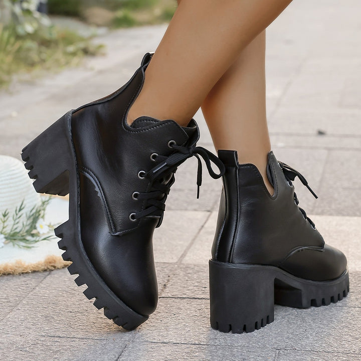 Damen Schnürstiefeletten mit robustem Blockabsatz und rutschfester Sohle Drune