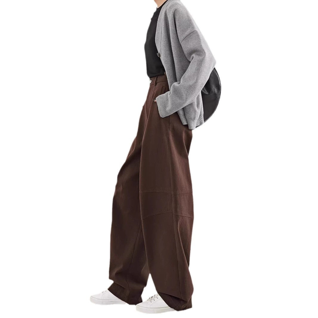 Damen Weite Highwaist-Bundfaltenhose im Cargo-Look mit extra weitem Bein Drune