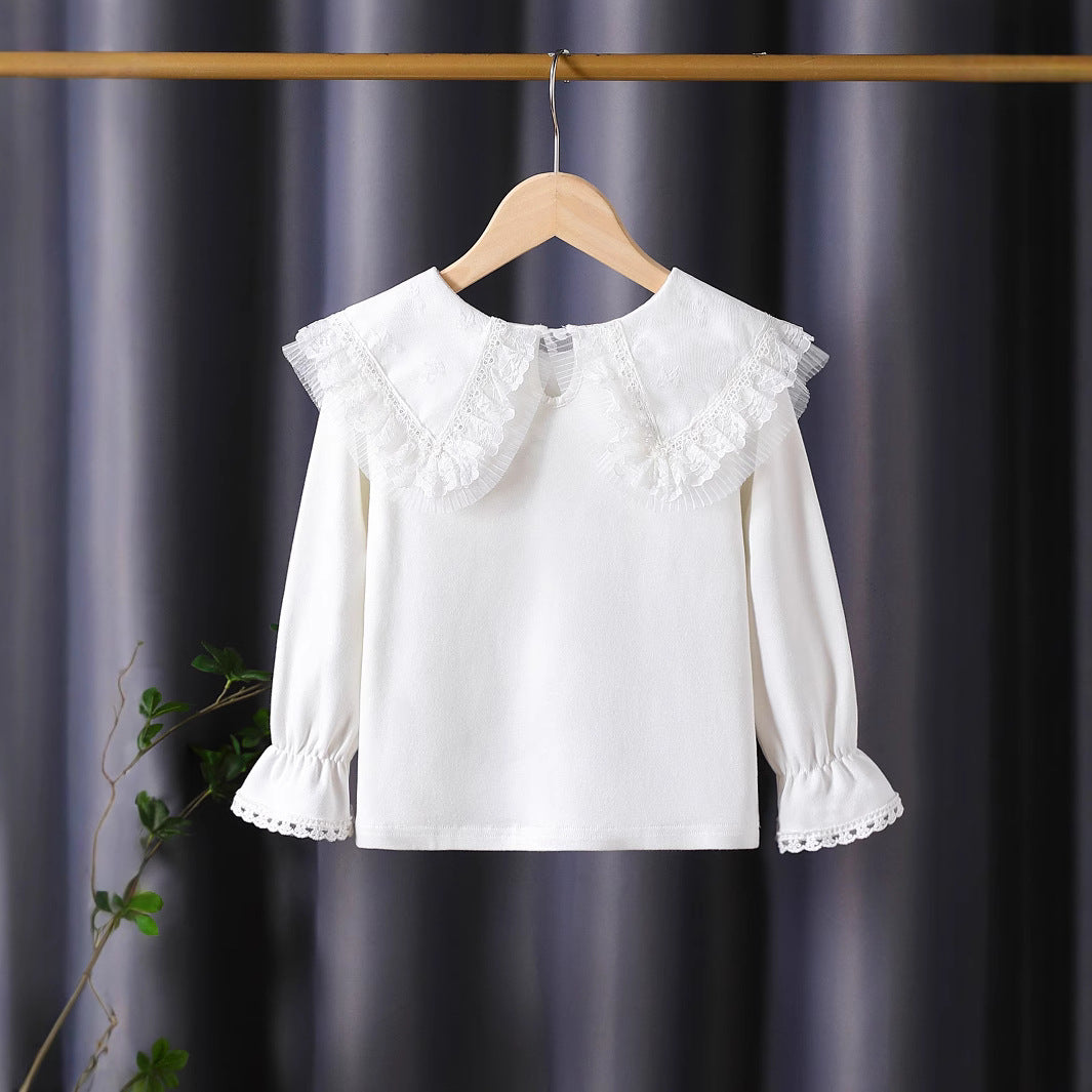 Mädchen Bluse mit üppigem Spitzenkragen und filigranen Applikationen Drune