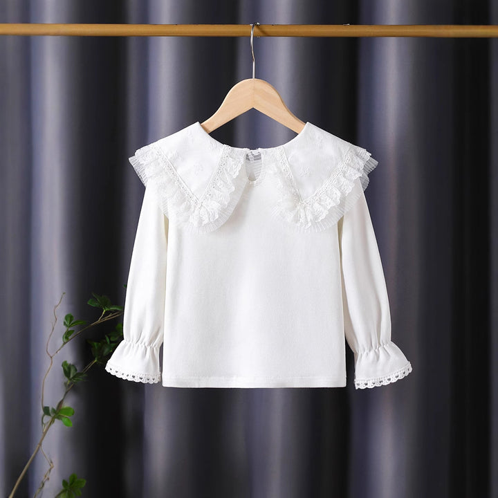 Mädchen Bluse mit üppigem Spitzenkragen und filigranen Applikationen Drune