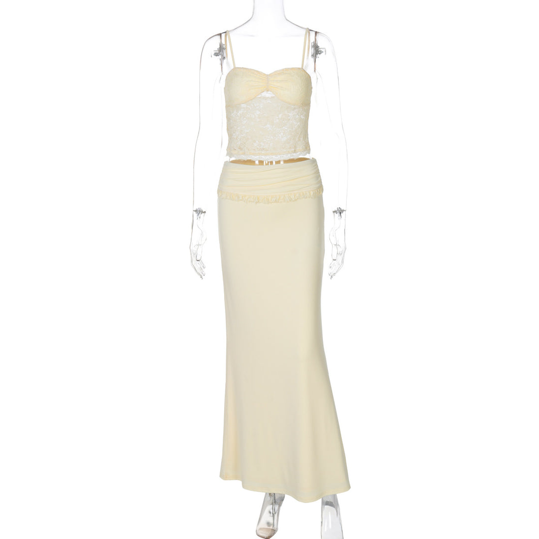 Damen Elegantes zweiteiliges Set mit Spitzenoberteil und schmalem Rock Drune