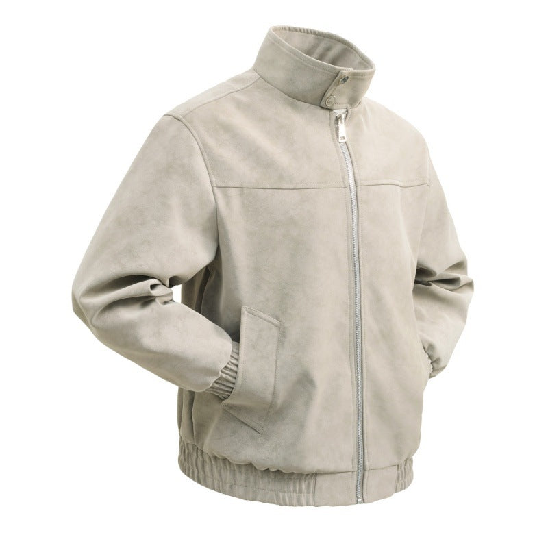 Herren kurzer Velours‑Imitat Blouson mit hohem Stehkragen, Metallreißverschluss und elastischem Saum Drune