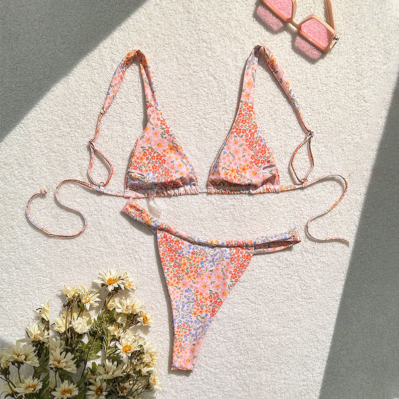 Damen Triangel-Bikini-Set mit verstellbaren Bändern und floralem Muster Drune