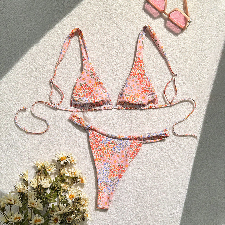 Damen Triangel-Bikini-Set mit verstellbaren Bändern und floralem Muster Drune