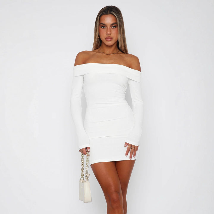 Damen Off-Shoulder Minikleid mit langen Ärmeln und taillierter Passform Drune