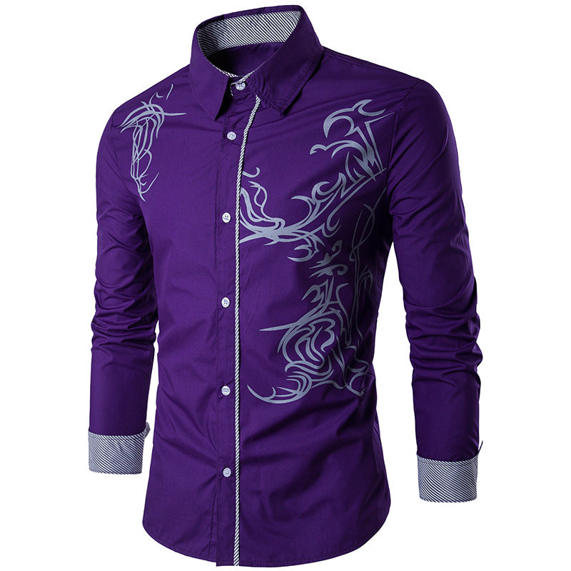 Herren nan figurbetontes Hemd mit Tribal-Print, verdeckter Knopfleiste und Kontrastkragen Drune