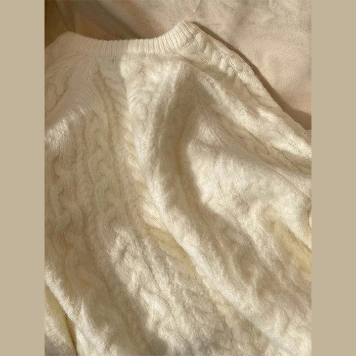 Damen Grobstrickpullover mit V-Ausschnitt und Zopfmuster Drune