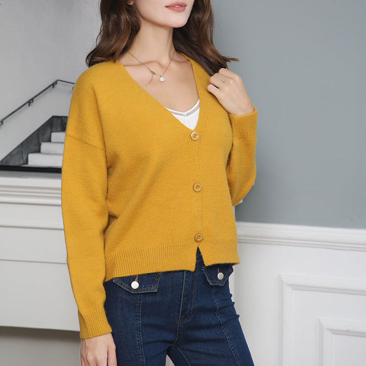 Damen Strickjacke mit V-Ausschnitt und Knopfdetails Drune