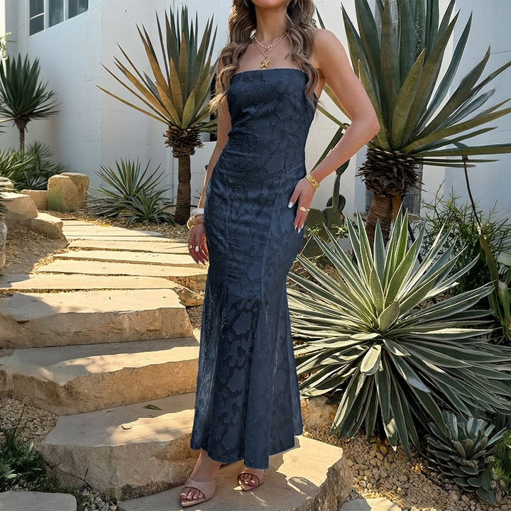 Damen Maxikleid mit verführerischem Cross-Back Design und elegantem Spitzeneinsatz Drune