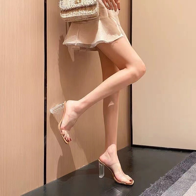 Damen Transparente PVC‑Mules mit klarem Blockabsatz und metallischem Fußbett Drune