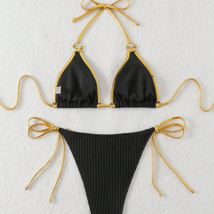 Damen Bikini-Set mit glänzenden Akzenten und verstellbaren Bindebändern Drune