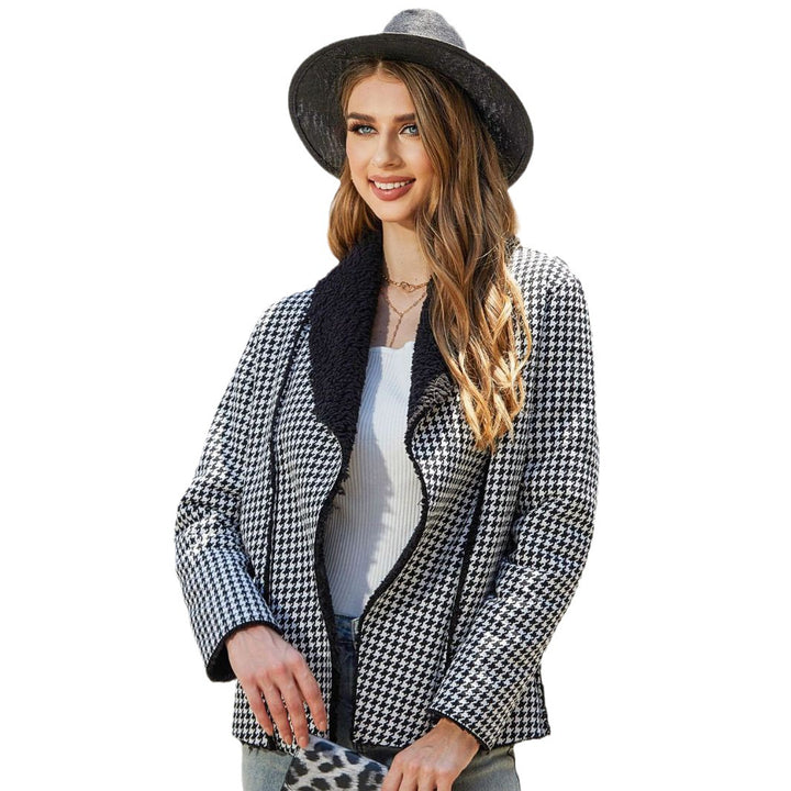 Damen Karierte Fleecejacke mit modernem Schalkragen und großen Eingrifftaschen Drune