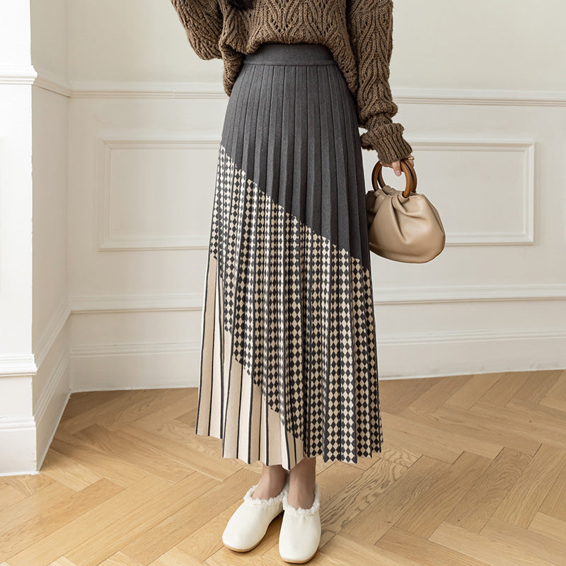 Damen Plissierter Maxirock mit geometrischem Muster Drune