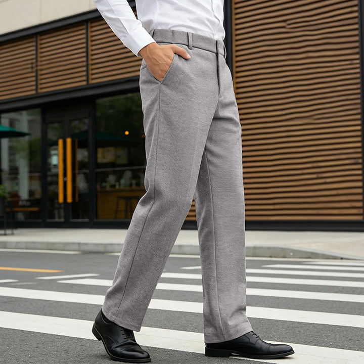 Herren Elegante gerade Tailoring-Hose mit Bügelfalte und feiner Fischgrätstruktur Drune