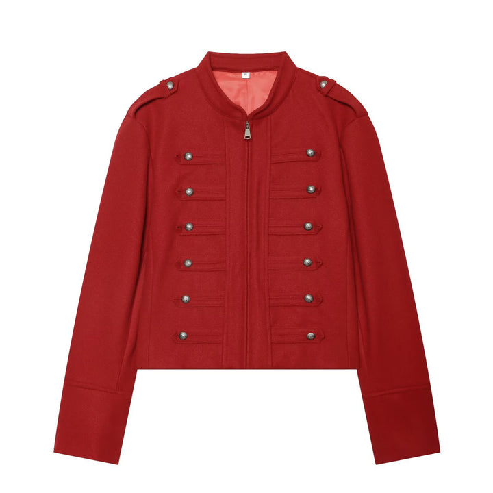 Damen Militärisch inspirierte kurze Wolljacke mit Stehkragen Drune